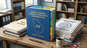 Georgia corporate compliance binder with registration, licensing, and tax documents